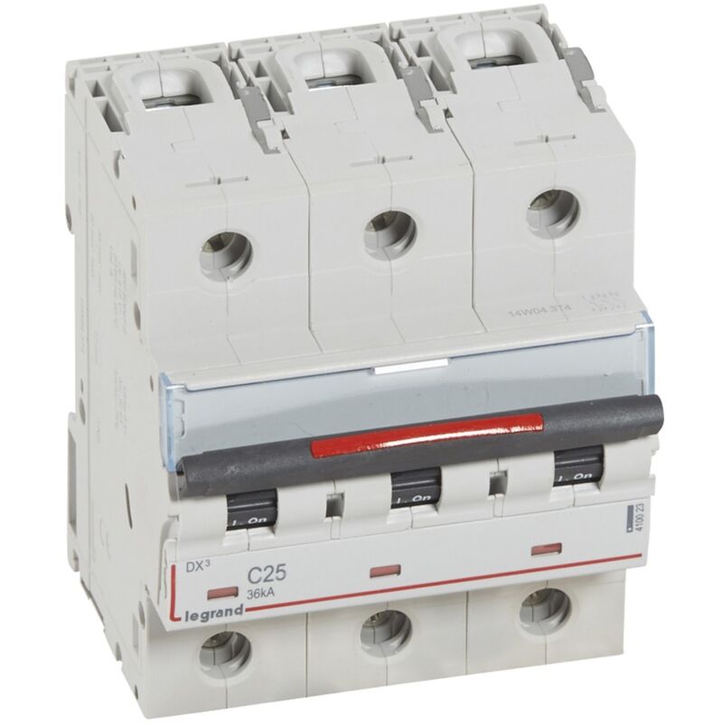 Disjoncteur Magnéto-Thermique DX3 3 Pôles 25A 36KA Courbe c 4,5 Modules Legrand 410023