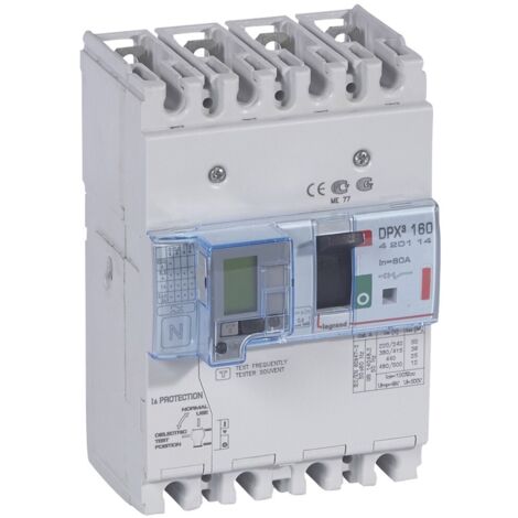 Disjoncteur magnétothermique différentiel DPX³160 pouvoir de coupure 36kA 400V - 4P - 80A - LEGRAND