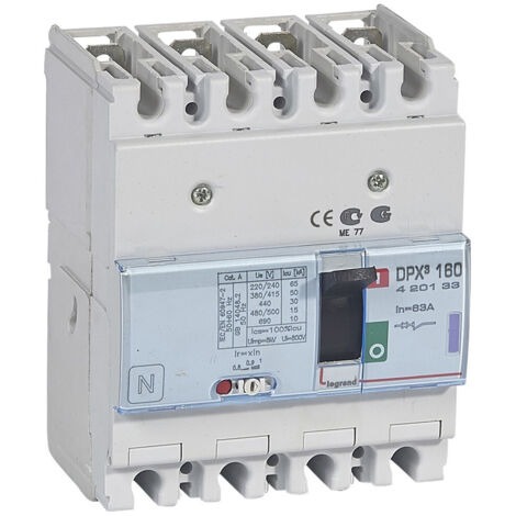 Disjoncteur magnétothermique DPX160 pouvoir de coupure 50kA 400V~ 4P 63A (420133)