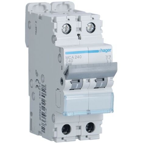 Disjoncteur magnétothermique Hager 2P 40A 6/10KA C 2 modules MCA240