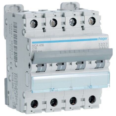 Disjoncteur magnétothermique Hager4P 16A 6KA C 4 modules MCA416