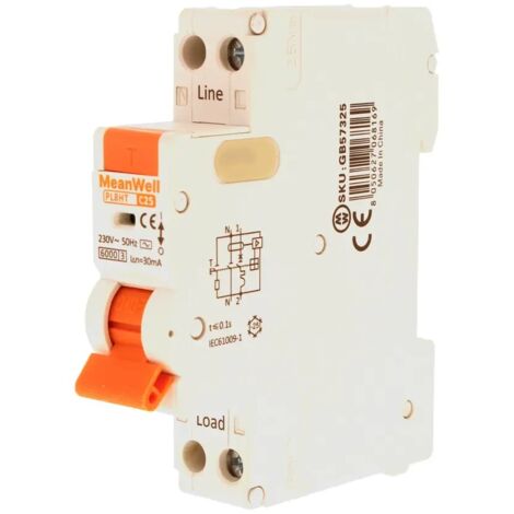 Disjoncteur MeanWell AC Type C 1P+N 1M 6kA 30mA C25A AC 230V