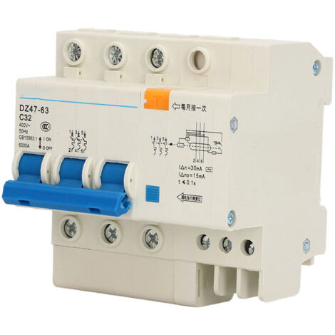 Disjoncteur Mini 3P 32A 400V 6000A pour Montage Rail DIN - Protection Électrique Domestique