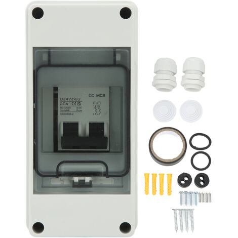 Disjoncteur Mini DC 2P pour Système Solaire, Boîtier Étanche IP65, Interrupteur Sectionneur PV DC 1000V 20A