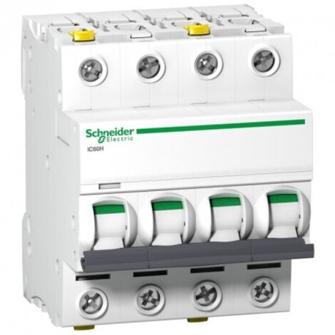 Disjoncteur miniature 16A 4P courbe C 10kA tétrapolaire bornes vis IC60H SCHNEIDER A9F07416