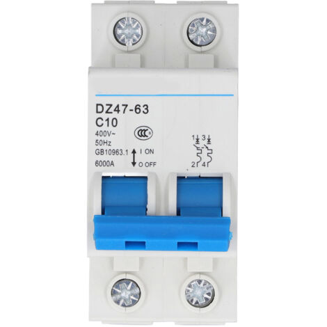 Disjoncteur Miniature 2P 10A 400V Montage Rail DIN DZ47-63 C10 Protection Surcharge