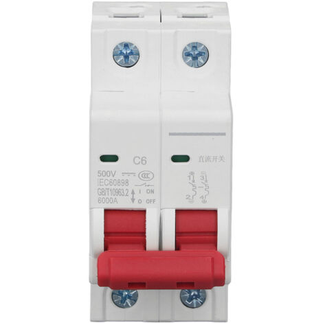 Disjoncteur miniature 2P, capacité de coupure 6000 A, petit disjoncteur CC pour système photovoltaïque solaire, 500 V CC, 6 A