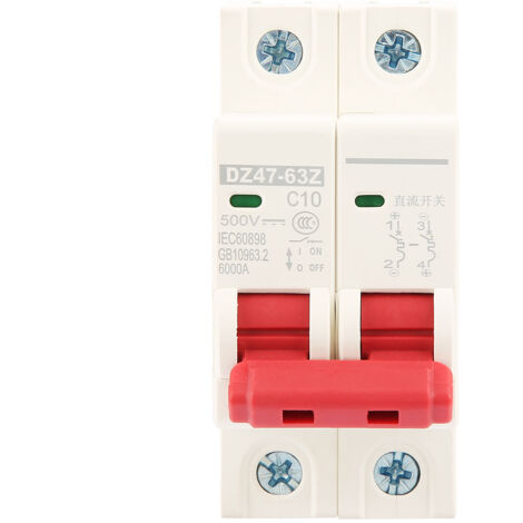Disjoncteur miniature 2P CC 500 V 10 A, disjoncteur de sécurité MCB DZ47-63Z-2P