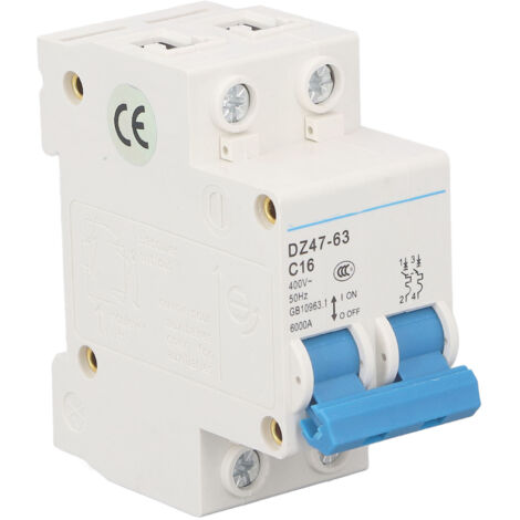 Disjoncteur miniature 2P isolateur de courant résiduel montage sur rail DIN 400V 16A DZ47-63 C16