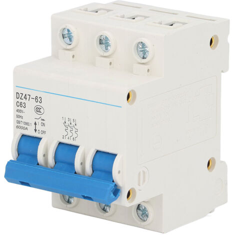 Disjoncteur miniature 3P 400V 63A pour rail DIN, capacité de rupture 4500A/6000A, disjoncteur universel AC.