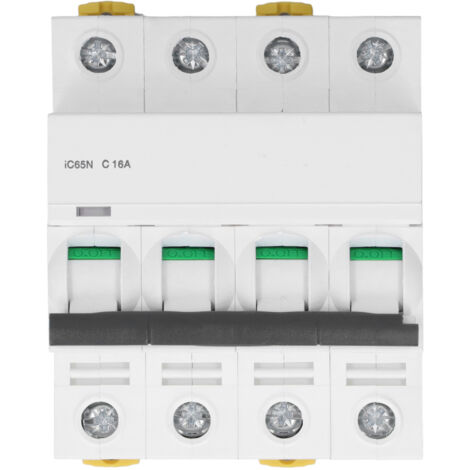 Disjoncteur miniature 4P 16A C 400V, capacité de rupture 6000A, montage rail DIN, basse tension, en Pa66.