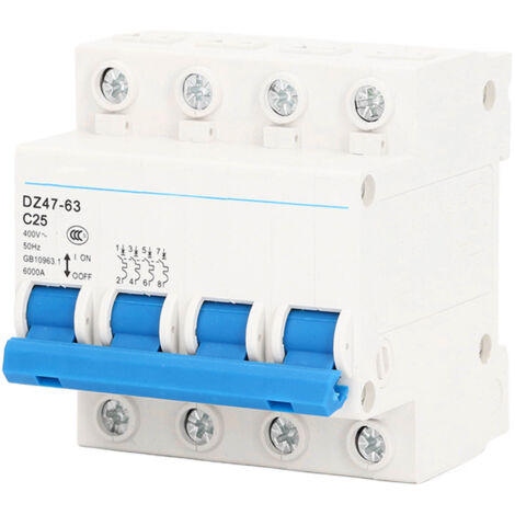 Disjoncteur Miniature 4P 25A avec Détecteur de Courant Résiduel Montage Rail DIN 400V AC