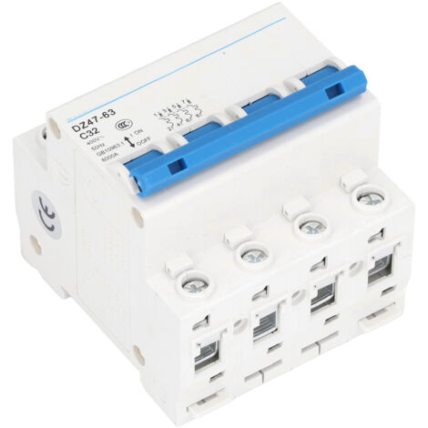 Disjoncteur miniature 4P 32A 6000A 400V pour rail DIN, en Pa66, pour installations électriques