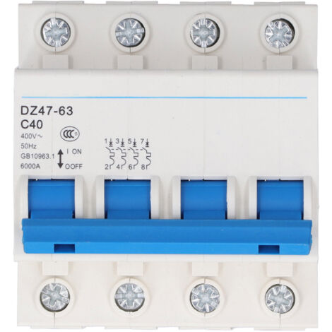Disjoncteur Miniature 4P 40A 400V Montage Rail DIN DZ47-63 C40 pour Protection Basse Tension