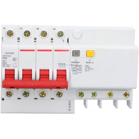 Disjoncteur Miniature 4P + N, interrupteur de Protection contre les fuites basse tension AC 400V 63A DZ47sLE C63