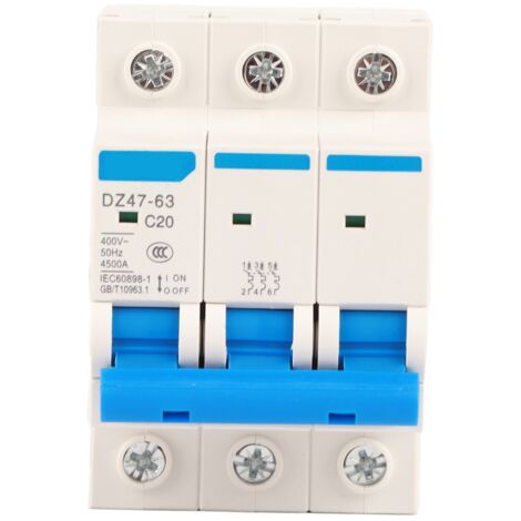 Disjoncteur miniature AC 400 V 6/10/16/20 A 3 pôles MCB Sécurité DZ47-63 (20 A)