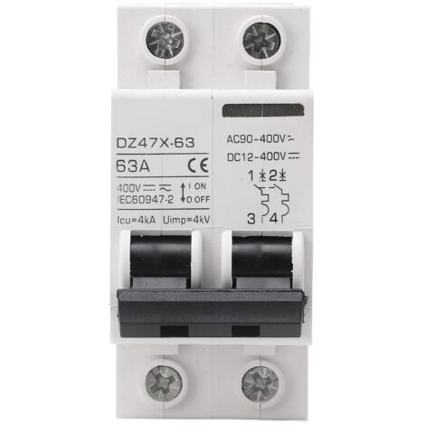 Disjoncteur Miniature AC DC 63A 2P DIN Rail de guidage disjoncteur ignifuge pour panneau solaire 400V