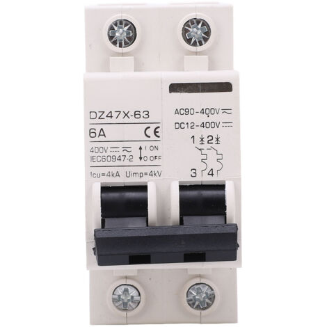 Disjoncteur Miniature Ca Cc 2P 6A 400V Interrupteur de Déconnexion Montage sur Rail DIN pour Système Solaire PV DZ47X 63 Disjoncteur bipolaire