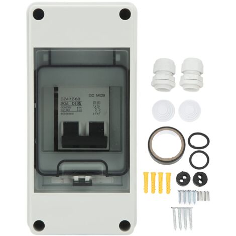 Disjoncteur Miniature DC, Isolateur 2 Pôles DC1000V 20Amp avec Interrupteur de Déconnexion à Couvercle étanche pour Système Solaire PV, Camping-car, Système Solaire Hors Réseau