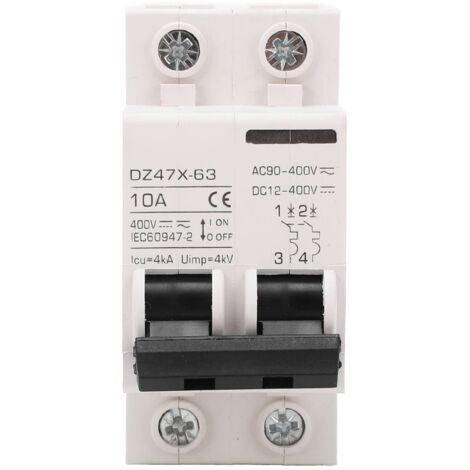 Disjoncteur Miniature, DZ47X-63 10A 400V AC DC 2P, Petit Disjoncteur, Montage sur Rail DIN adapté au Système de Grille de Panneaux Solaires