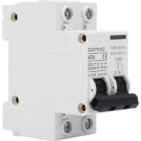 Disjoncteur Miniature Interrupteur de Déconnexion sur Rail DIN 2P pour Système Solaire PV DC12‑400V AC90‑400V 40A