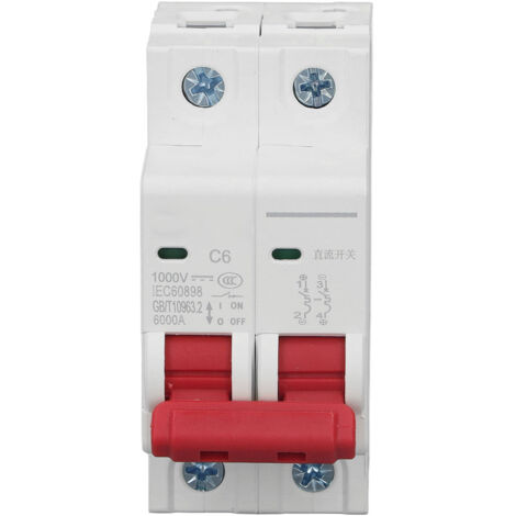 Disjoncteur Miniature Photovoltaïque 2P 1000V 6A, Capacité de Rupture 6000A pour Circuit DC