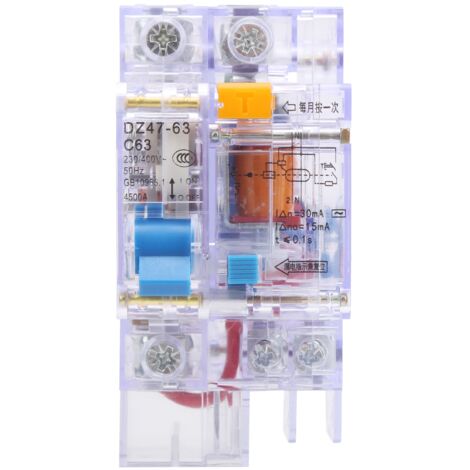 Disjoncteur Miniature Transparent DZ47LE‑63 C63 1P+N 6‑63A 230‑400V avec Protection Fuite
