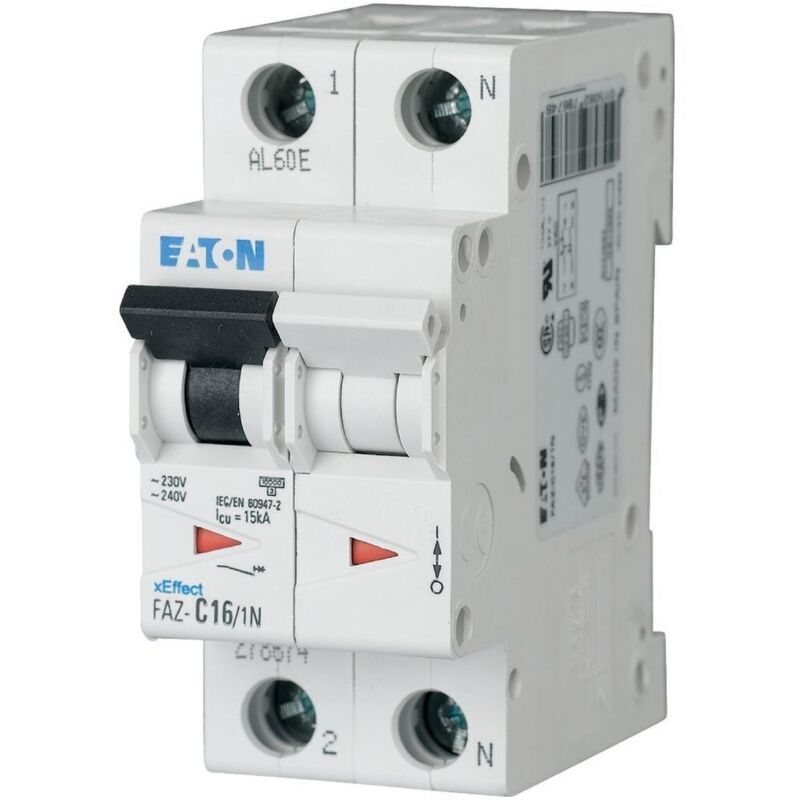 Disjoncteur Eaton Eaton Moeller 1P+N, 16A, pouvoir de coupure 10 kA, montage rail din ( Prix pour 1 )