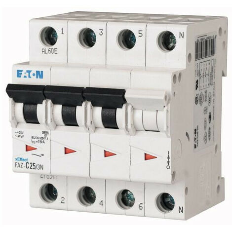 Disjoncteur modulaire 25A 3Np courbe B EATON FAZ-B25/3N