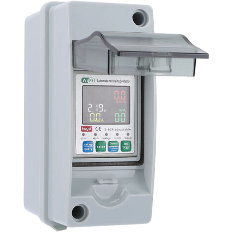 Disjoncteur monophasé à réenclenchement automatique avec protection, affichage LCD de tension et de courant, compteur d'énergie intelligent WiFi, 63 A