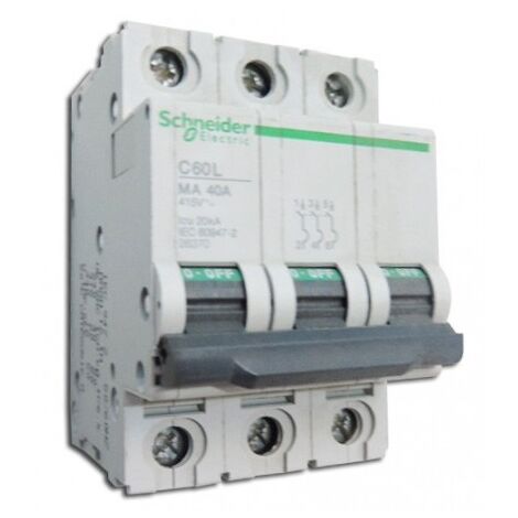 Disjoncteur moteur 40A 3P Courbe MA 15 40kA 480A magnetique max 440V C60LMA (remplacé par A9F90340) SCHNEIDER 26370