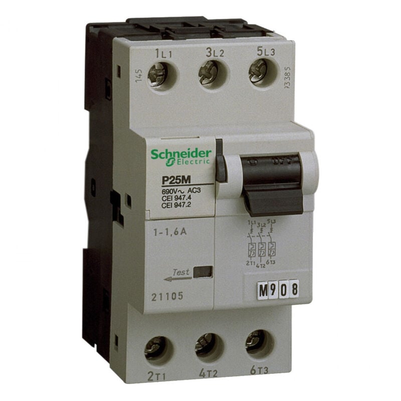 Schneider Electric - P25M - disjoncteur moteur - 1,6A - 3P 3d - déclencheur magnéto-thermique
