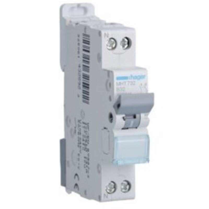 Disjoncteur 1P+N 4.5-6kA courbe B 32A 1 module HAGER MHT732