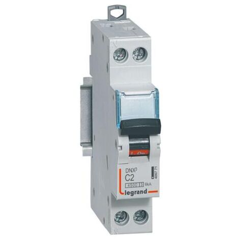 Disjoncteur Phase+Neutre DNX³4500 6kA arrivée et sortie borne à vis - 1P+N 230V 2A courbe C - 1 module