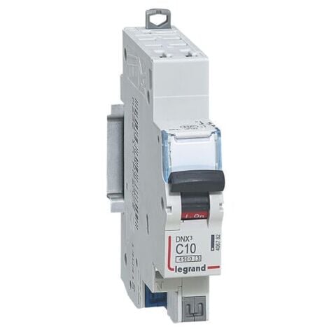 Disjoncteur Phase+Neutre DNX³4500 6kA arrivée et sortie borne automatique - 1P+N 230V 10A courbe C - 1 module - LEGRAND - LEG406782