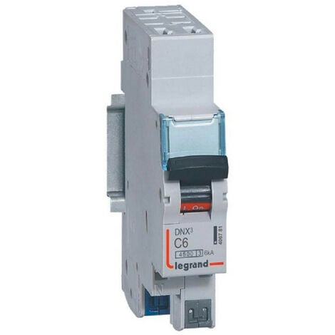 Disjoncteur Phase+Neutre DNX4500 6kA arrivée et sortie borne automatique 1P+N 230V 6A courbe C 1 module (406781)