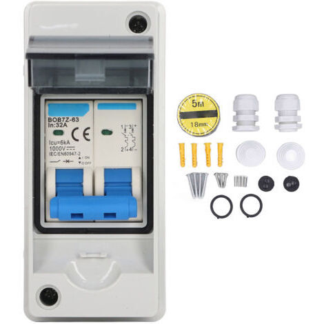Disjoncteur PV DC 32A 6KA IP65 – Protection contre surtensions et surcharges – Pour systèmes solaires jusqu'à 1000V – Installation rapide