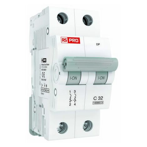 Disjoncteur RS PRO 2P, 1A, pouvoir de coupure 10 kA, montage rail DIN ( Prix pour 1 )