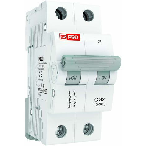Disjoncteur RS PRO 2P, 2A, pouvoir de coupure 10 kA, montage rail DIN ( Prix pour 1 )