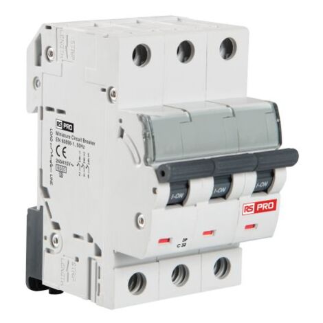 Disjoncteur RS PRO 3P, 10A, pouvoir de coupure 10 kA, montage rail DIN ( Prix pour 1 )