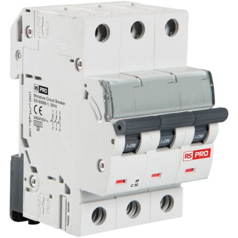 Disjoncteur RS PRO 3P, 32A, pouvoir de coupure 10 kA, montage rail DIN ( Prix pour 1 )
