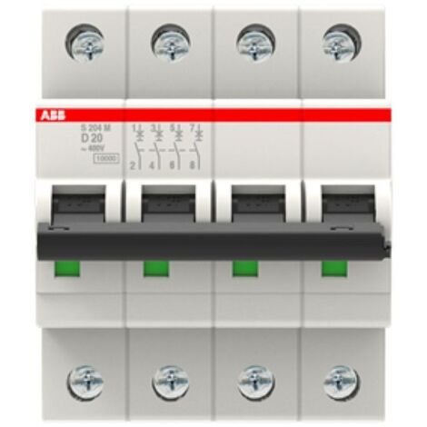 Disjoncteur S204M 4P 20A Courbe D Raccordement à vis - 15KA (4Modules) 2CDS274001R0201 ABB 354464