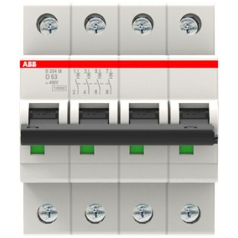 Disjoncteur S204M 4P 63A Courbe D Raccordement à vis - 15KA (4Modules) 2CDS274001R0631 ABB 354469