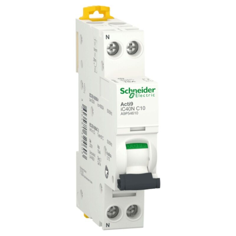 Interrupteur magnétothermique Schneider Acti9 1P+N 10A 6 ka c 1M IC40N A9P54610