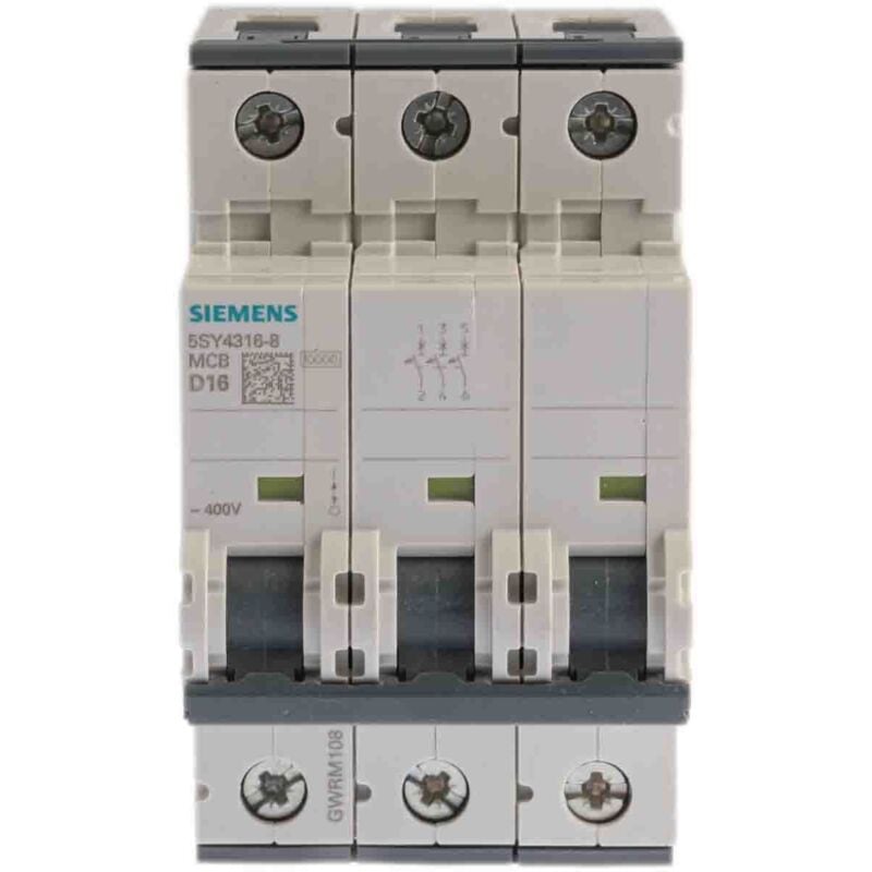 Disjoncteur Siemens 5SY4 3P, 16A, pouvoir de coupure 10 kA, montage rail din ( Prix pour 1 )