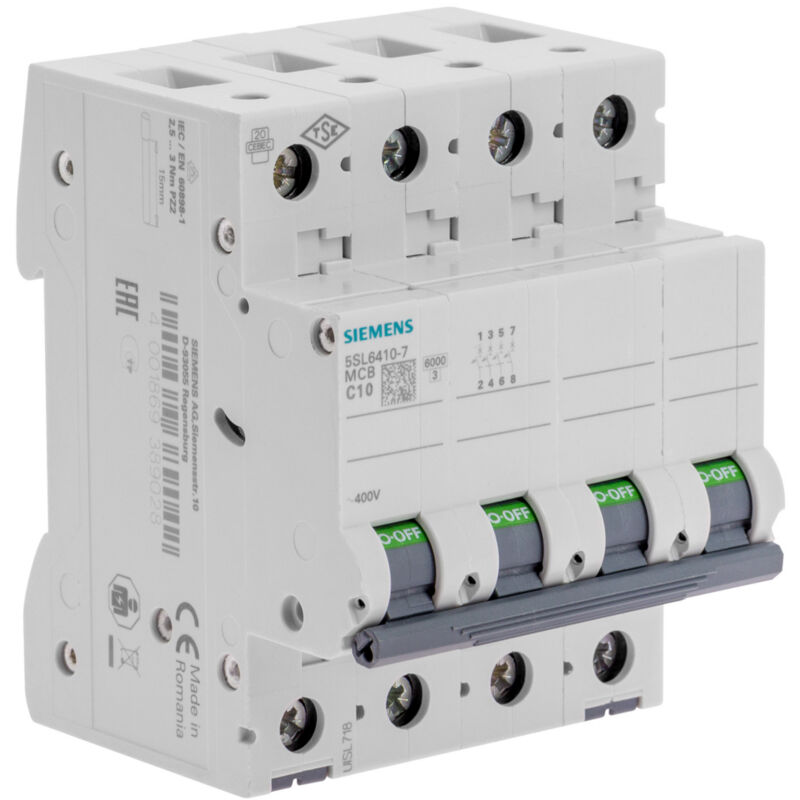 Disjoncteur tetrapolaire 10A Courbe c Siemens