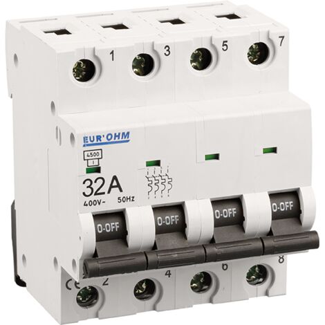 Disjoncteur tétrapolaires courbe C connexion vis haut/bas - IP20/IK02 32A 6kA