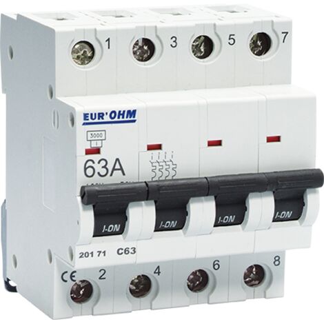 Disjoncteur tétrapolaires courbe C connexion vis haut/bas - IP20/IK02 63A 4,5kA