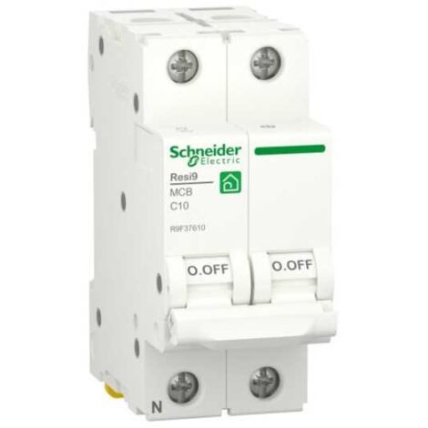 Disjoncteur thermomagnétique Schneider 10A 1P+N 4,5KA C 2 modules R9F37610