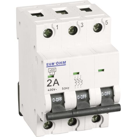 Disjoncteur tripolaire courbe C connexion vis haut/bas - IP20/IK02 2A 6kA
